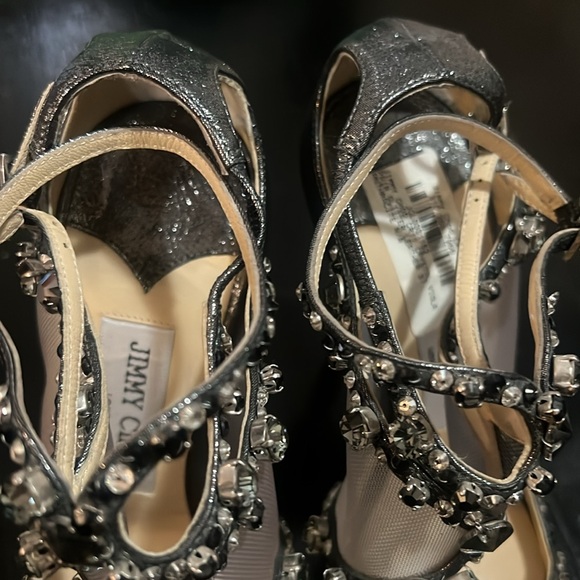 Jimmy Choo Viola Metallic Leather and Mesh Crystal Embellished Sandals Size 37. - Picture 15 of 17
